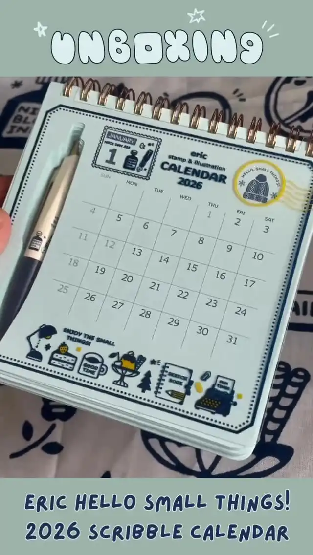 ✨ Unboxing Eric’s 2026 Scribble Calendar! ✨

🗓️ A calendar that’s more than just dates!
Use it like a notebook or notepad. Each month is filled with Eric’s signature illustrations 💕
Plus, it comes with an original ballpoint pen, perfect for jotting down notes and little memories ✍️✨

💌 Limited stock available!
🛍️ Shop now → shokakko.com.au￼

#shokakko_au #ericsmallthings #calendar #2026calendar #cutestationery #planneraddicts #japanesestationery #stationerystore