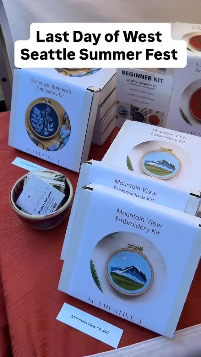 It’s the last day of West Seattle Summer Fest! If you’ve been looking for a summer craft project be sure to stop by. I have beginner, intermediate, and advanced embroidery kits so you’re sure to get to dive in, try something new, and create an exciting project. 

#embroidery #summercrafts #seattleevents #mcreativej #craftfair #stitching