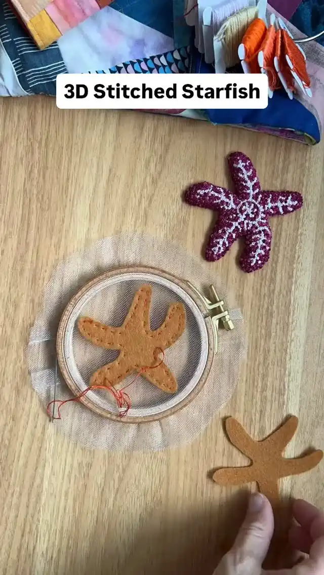The start of a happy little stumpwork starfish. First build up the felt base, then add all the textural stitch details. ⁠
⁠
Any guesses on how long that first 3.5 inch purple starfish took me to stitch?⁠
⁠
This weekend I’m vending at @alkiartfair which is right on Alki Beach, so it only seems fitting to be stitching a sea life project right now.⁠
⁠
Oh and did you guess at least 15 hours of stitching for that purple starfish? I wouldn’t have either if I hadn’t counted the hours myself!⁠
⁠
So why am I making another? Because the project I’m envisioning has at least 3 starfish, if not more on it. Apparently it’s go big or go home for this one!

#embroidery #stumpwork #3Dart #starfish #stitching #mcreativej