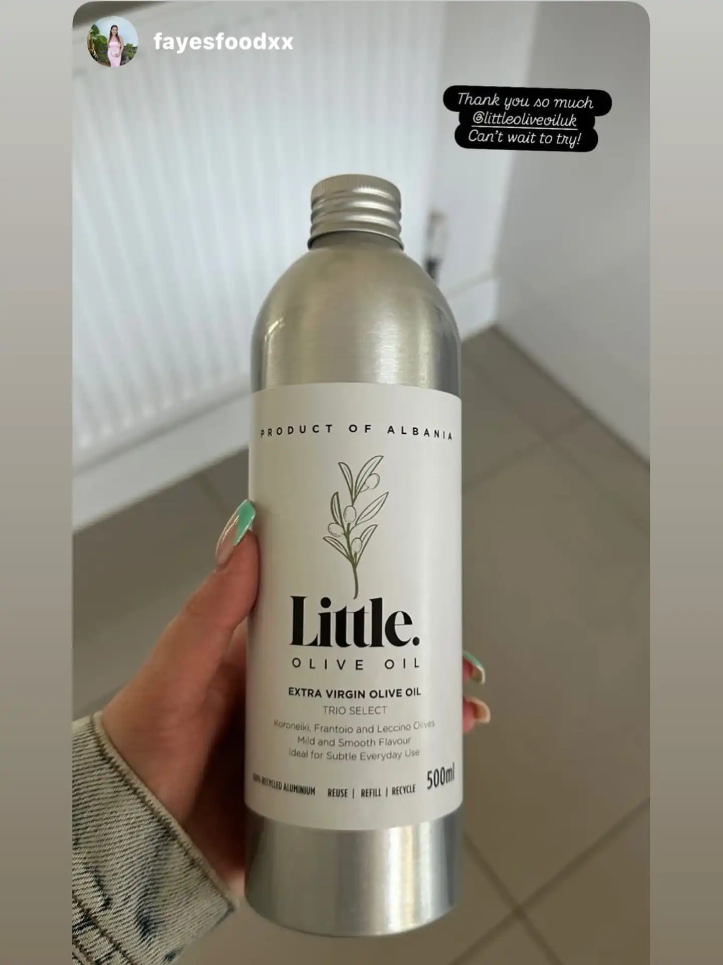 @fayesfoodxx enjoy your #gifted #extravirginoliveoil we hope you love it 🥰