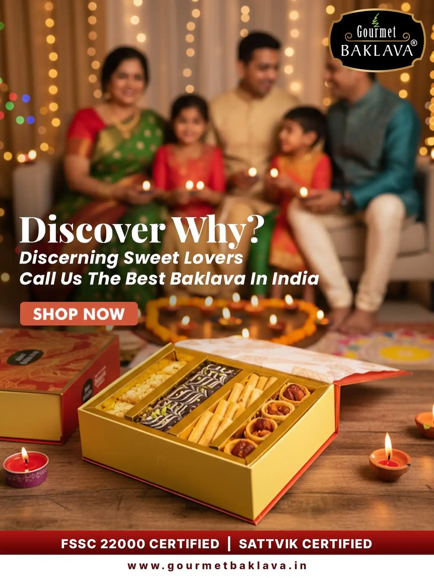 Celebrate Diwali with India’s Best Baklava ✨
Indulge in authentic Mediterranean sweets crafted for discerning dessert lovers. Our FSSC 22000 certified and Sattvik certified baklava is the perfect choice for Diwali gift hampers, festive feasts, and luxury moments.
🎁 Shop premium baklava online at gourmetbaklava.in – where tradition meets taste.

✨ Handcrafted. Authentic. Irresistible.
 📦 Premium Packaging | 🚚 Nationwide Delivery | 

👉 Visit www.gourmetbaklava.in 📲 Follow @gourmetbaklava for more luxury sweet updates

Gift the crunch. Share the love. Order now
Visit our website : www.gourmetbaklava.in 
Whatsapp us on +91 8121028033

#gourmetbaklava #diwaligifting #sweetbox #giftboxes