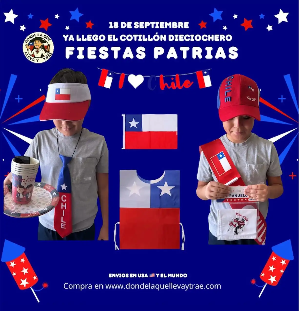 🎉🇨🇱 ¡El cotillón dieciochero ya está listo pa’ armar la fonda donde sea! 🇺🇸🫶
Este 18 de septiembre celebra las Fiestas Patrias Chilenas aunque estés en la otra punta del mundo 🌍✨

🛍️ Guirnaldas, cintillos, banderas, decoración y más…
💥 Precios de preventa disponibles
🚚 Envíos en USA y al resto del mundo 🌍 

📲 Consíguelo en 👉 www.dondelaquellevaytrae.com
¡No hay excusas, este 18 se celebra sí o sí! 🥳🇨🇱

#FiestasPatrias #18DeSeptiembre #ChilenosPorElMundo #CotillónDieciochero #DondeLaQueLlevaYTrae @dondelaquellevaytrae