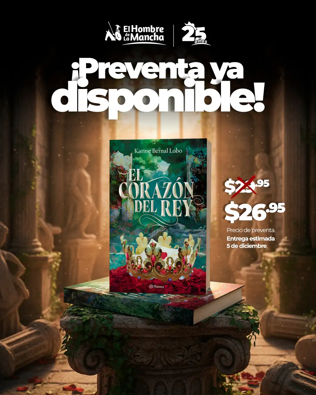 ¡Preventa de El corazón del rey!🤩📚
Después del final en punta del exitoso LAS CADENAS DEL REY, la tercera parte de la Saga Rey, regresa el romance monárquico más potente de todo el continente.
Dentro de la fortaleza del palacio de Lacrontte hay un hombre marcado por heridas del pasado y por los secretos de su linaje. Su corazón late por una mujer que no encaja en los planes del reino ni en las exigencias de la nobleza… y que no puede perdonarlo. Amarla significa arriesgar la estabilidad de una nación. Negarla sería condenarse a una vida sin alma.
Emily nunca soñó con llevar la corona del reino enemigo sobre su cabeza, pero el destino la arrastra al centro de un mundo gobernado por intrigas, alianzas ocultas y emociones que ponen a prueba su valentía. Sabe que amar al que rey le han enseñado a odiar implica arriesgarlo todo, incluso su propia seguridad. Sin embargo, también descubre en ese amor una fuerza que jamás creyó tener.
Juntos tendrán que enfrentarse a un pueblo que persigue su amor como un crimen, empujándolos a un abismo que obligará a sus corazones a fundirse en uno solo para resistir la tormenta que amenaza con quebrarlos.
Entrega estimada en diciembre 2025.
Adquiere tu preventa en www.hombredelamancha.com.pa
#Leer #KarineBernal #Panamá #Libros #Elcorazondelrey