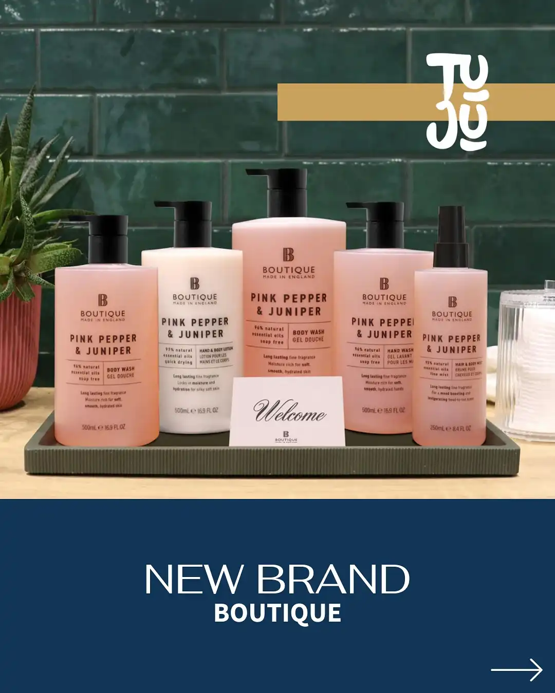 ✨Welcome Boutique!

Cu formule naturale și un design elegant, fiecare produs Boutique e mai mult decât îngrijire: e un moment de răsfăț accesibil și prietenos cu pielea ta.

De acum, te poți bucura de săpun lichid, loțiune pentru corp și mâini, gel de duș și spray pentru păr & corp în 4 arome sofisticate care îți răsfață simțurile: 🍊 Bergamot & Pomelo (fresh) 🌸 Orange Blossom & Neroli (floral) 🪵 Sandalwood & Vetiver (woody oriental) 🌶️ Pink Pepper & Juniper (woody oriental)

Un strop de vacanță de 5 stele, la tine acasă. 🖤
  🛍️ Descoperă acum pe tuju.ro

#Tuju #BeautyThatCares #boutique #newbrand #ingrijire #sapun #geldedus #spray #bodylotion
