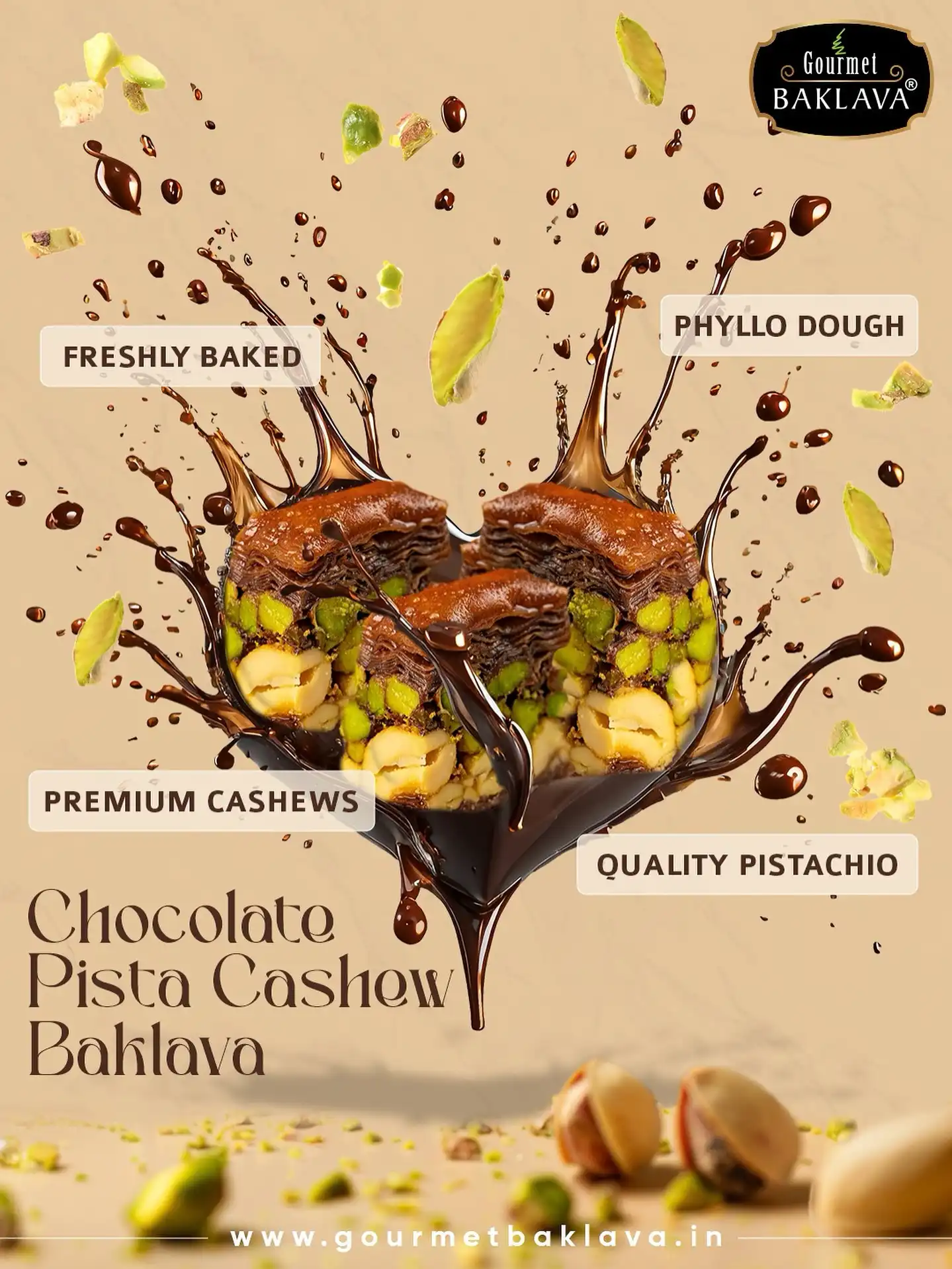 What’s better than baklava? Chocolate Pista Cashew Baklava! 😉 Indulge in this delightful fusion of traditional sweetness and rich chocolate. Are you ready for this culinary journey? 

Searching for #BestBaklavaInIndia or delightful #MediterraneanSweets? Your quest ends here!

Order from website www.gourmetbaklava.in 
Across India delivery 
Sattvik Certified

+91 8121028032 - Order Via Whatsapp

Order now on Swiggy and Zomato (Hyderabad)! 

You can also find us at:
✈️ RGIA (Hyderabad Airport)
✈️ Mumbai Airport
🛍️ Sarath City Capital Mall, Hyderabad

Don’t miss out on our latest delights, #Follow @gourmetbaklava 

[handmade baklava, baklava, pioneer of baklava, history of baklava, Mediterranean desserts, chocolate baklava, chocolate baklava, pista baklava, best pista baklava, middle Eastern desserts, desserts lover, sweetest baklava, sweet baklava, aesthetic, beautiful looking dessert]

#SweetFusion #UniqueDessert #GourmetExperience #FoodArt #gourmetbaklava #baklava #explore #fyp #foodexplore #desserttable #dessert #mediterranean #handcrafted