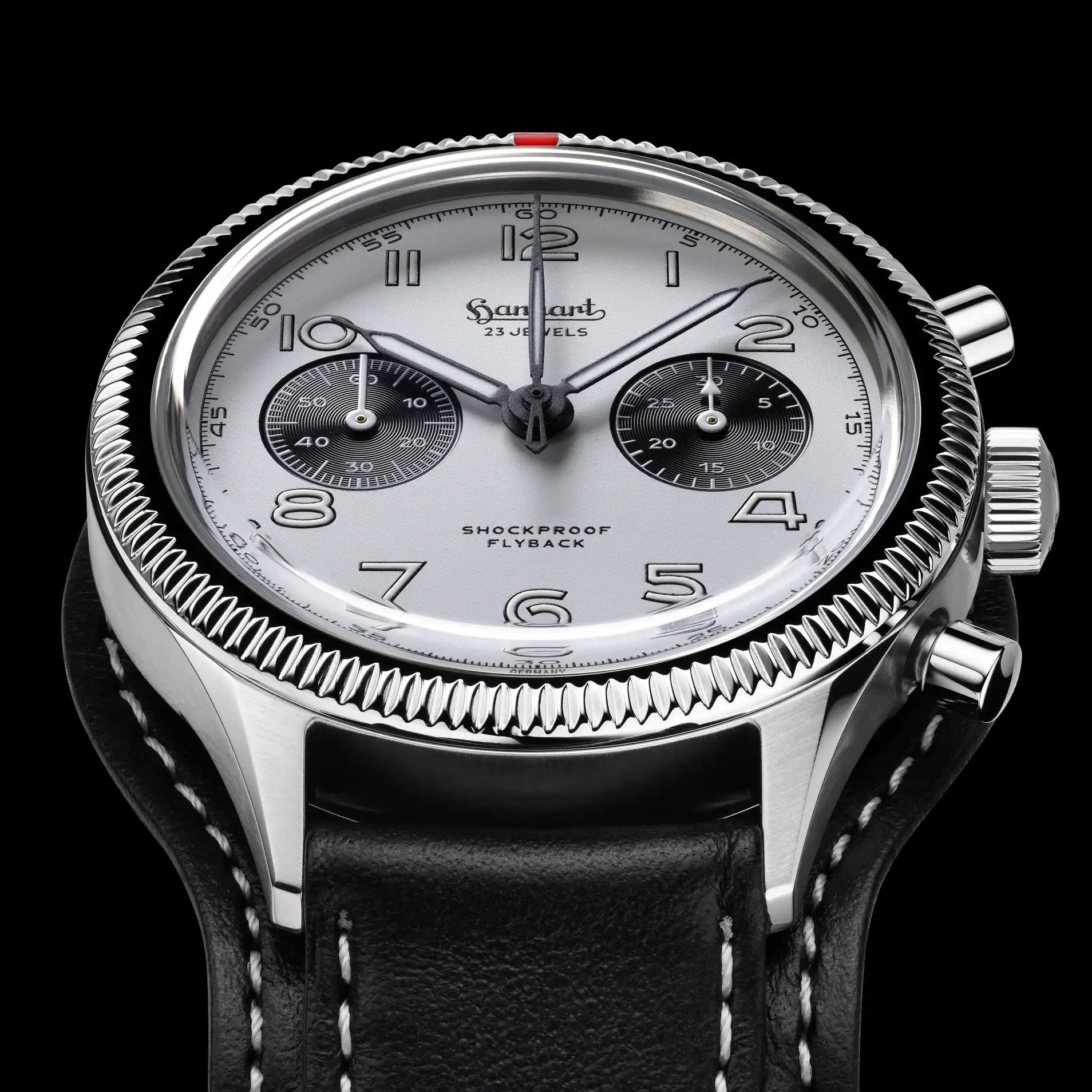 Image 101: The Hanhart 417 ES Flyback Panda pays tribute to the original 1940s chronograph designed for German Luftwaffe pilots. With its striking white dial contrasted by deep black subdials, this panda-style design enhances legibility and stands out with vintage military charm.
Housed in a robust 42mm stainless steel case, it features a fluted coin-edge bezel with Hanhart’s iconic red marker at 12 o’clock — a nod to the original “Calibre 41” model. The classic Arabic numerals and syringe-style hands add authenticity while maintaining clarity.
At its heart is the hand-wound Swiss Sellita AMT5100 M flyback movement. This high-performance calibre offers stopwatch functions, flyback reset (with just one press of the 4 o’clock pusher), hacking seconds, and a powerful 58-hour reserve — exceeding many chronographs in its class.
Flip it over to admire the exposed movement through the open case back — a mechanical marvel for collectors and enthusiasts alike.
Discover in-store or online:
https://bit.ly/4jXV76t
CityChainSG #Hanhart #Hanhart417ES