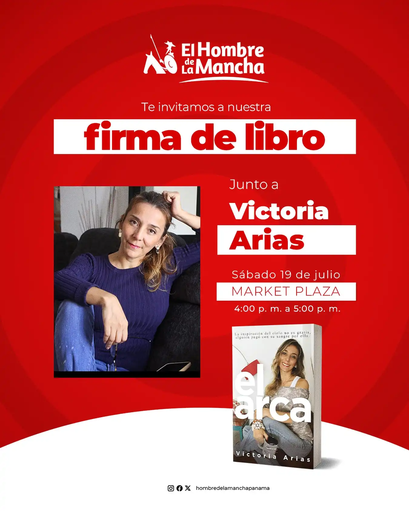 📚Estás invitado a la próxima firma de libro📚📝

🎙️ Junto con la autora Victoria Arias

📍 Sucursal de Market Plaza

🗓️ Sábado 19 de julio

⏰ 4:00 p. m. a 5:00 p. m.

¡No faltes!