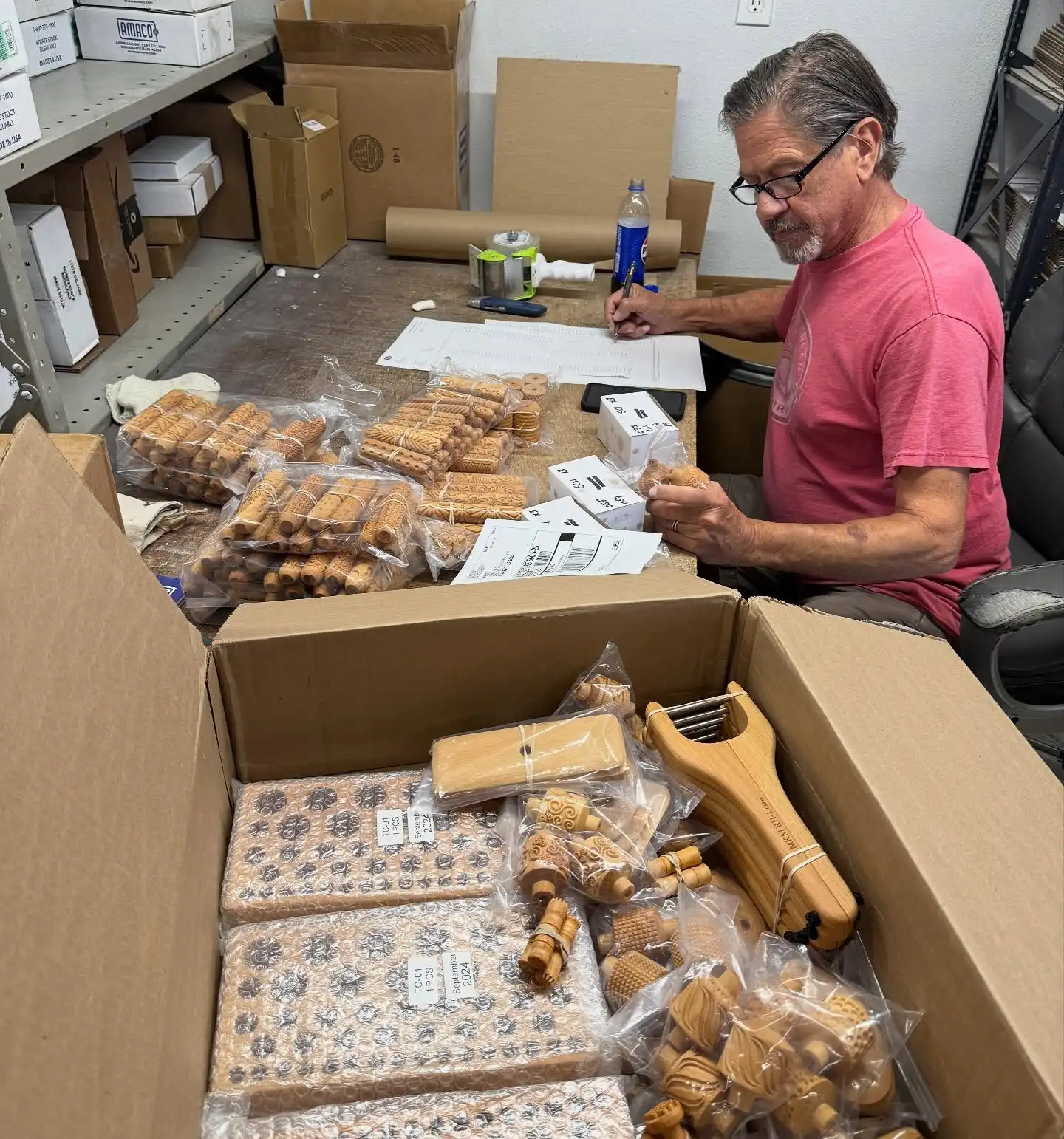 Eric is checking in our #mkmtools shipment and had to come ask me if i bought their entire inventory or if i left any tools for other people. Hahaha!  We love @mkmpotterytools!