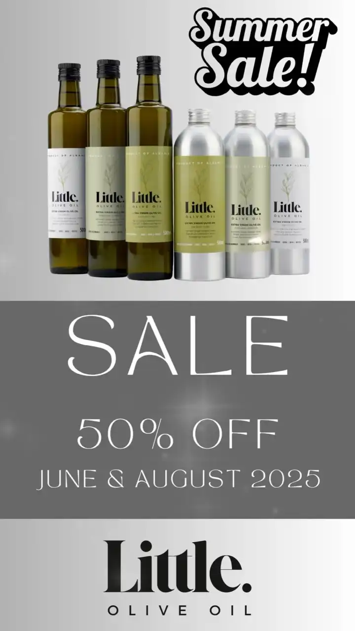 Half Price Sale on Little Olive Oil

Until 31 August 2025

Enjoy 50% off our high-quality Albanian Extra Virgin Olive Oil until midnight on August 31, 2025 (or while stocks last). Little Olive Oil brings you fresh, flavourful EVOO straight from Albania to your door. It’s the perfect time to stock up on your everyday kitchen essentials or try it for the first time. Enjoy.

https://littleoliveoil.co.uk/collections/buy-extra-virgin-olive-oil

#littleoliveoil #oliveoiluk #albanevoo #evoo #extravirginoliveoil #halfppricesale #oliveoillovers #foodiesuk #cookinginspiration #kitchenstaples #flavourfirst #healthyfats #everydayluxury #albanianoliveoil #organicoliveoil #freshpress #artisanalfoods #plantbasedpantry #evootime #qualitymatters