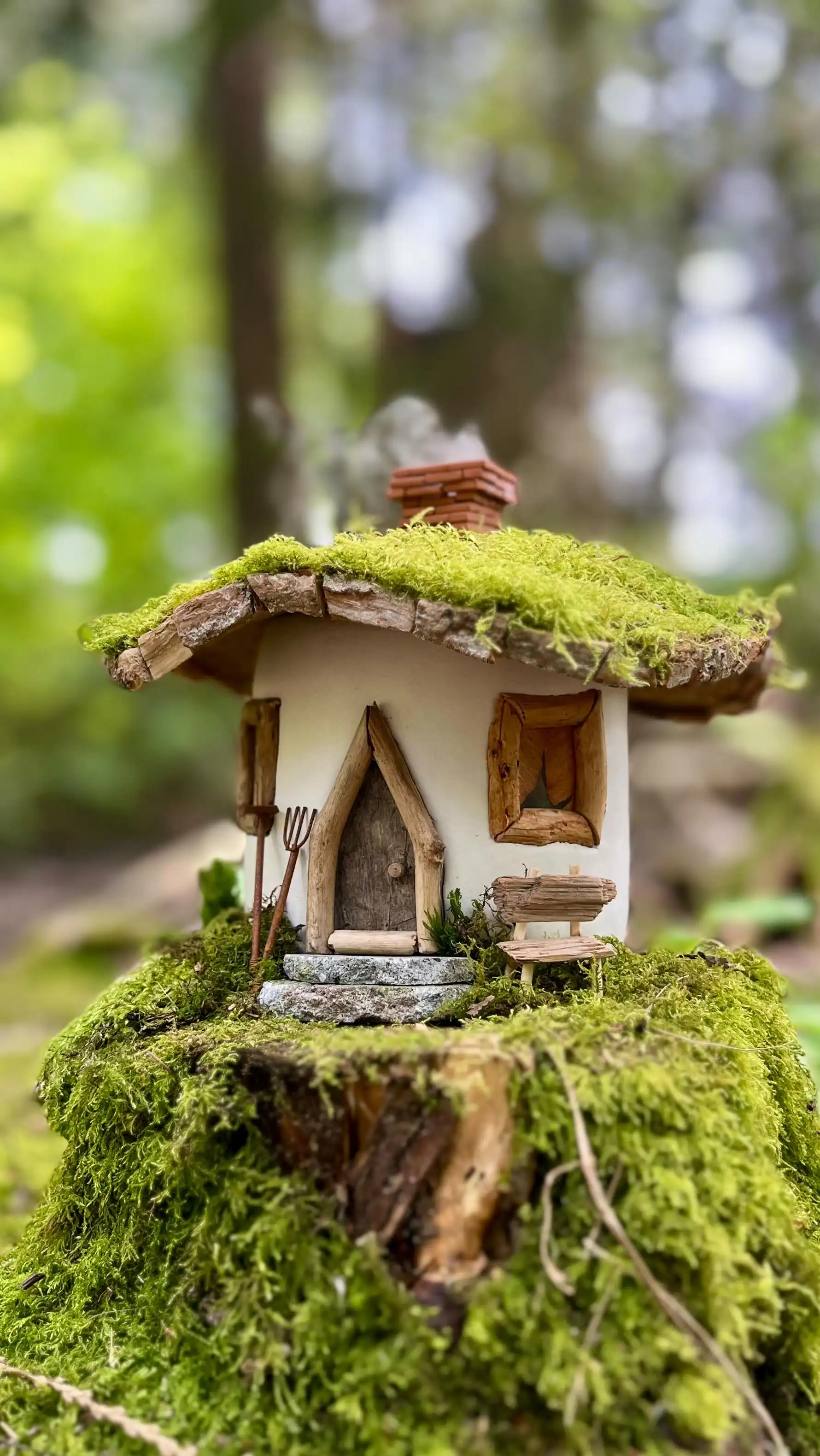 This fairy house was born from a simple humidifier, transformed with clay, cork, bark, and twigs into a woodland home where mist rises like enchanted smoke. Want to create your own little world like this? You can discover many DIY fairy houses and building materials at MarysFairyland.com ✨

#fairyland #fairyhouse #fairygarden #enchantedliving #fairymagic #miniatureworld #handcraftedfairyhouse