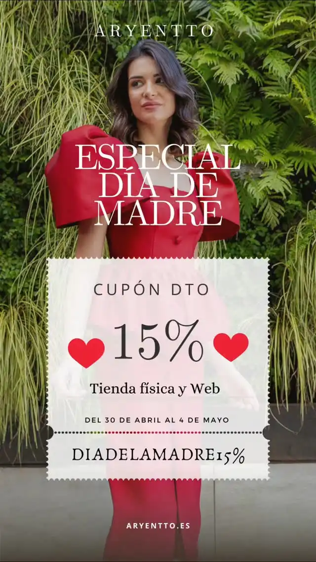 En Aryentto celebramos el día de LA MADRE ❤️
Y como no, con un 15% de descuento en la nueva colección!!
Desde el 30 de abril al 4 de Mayo.
Tanto en tienda física como en web !! Introduciendo el cupón 

DIADELAMADRE15%

Os esperamos 😜