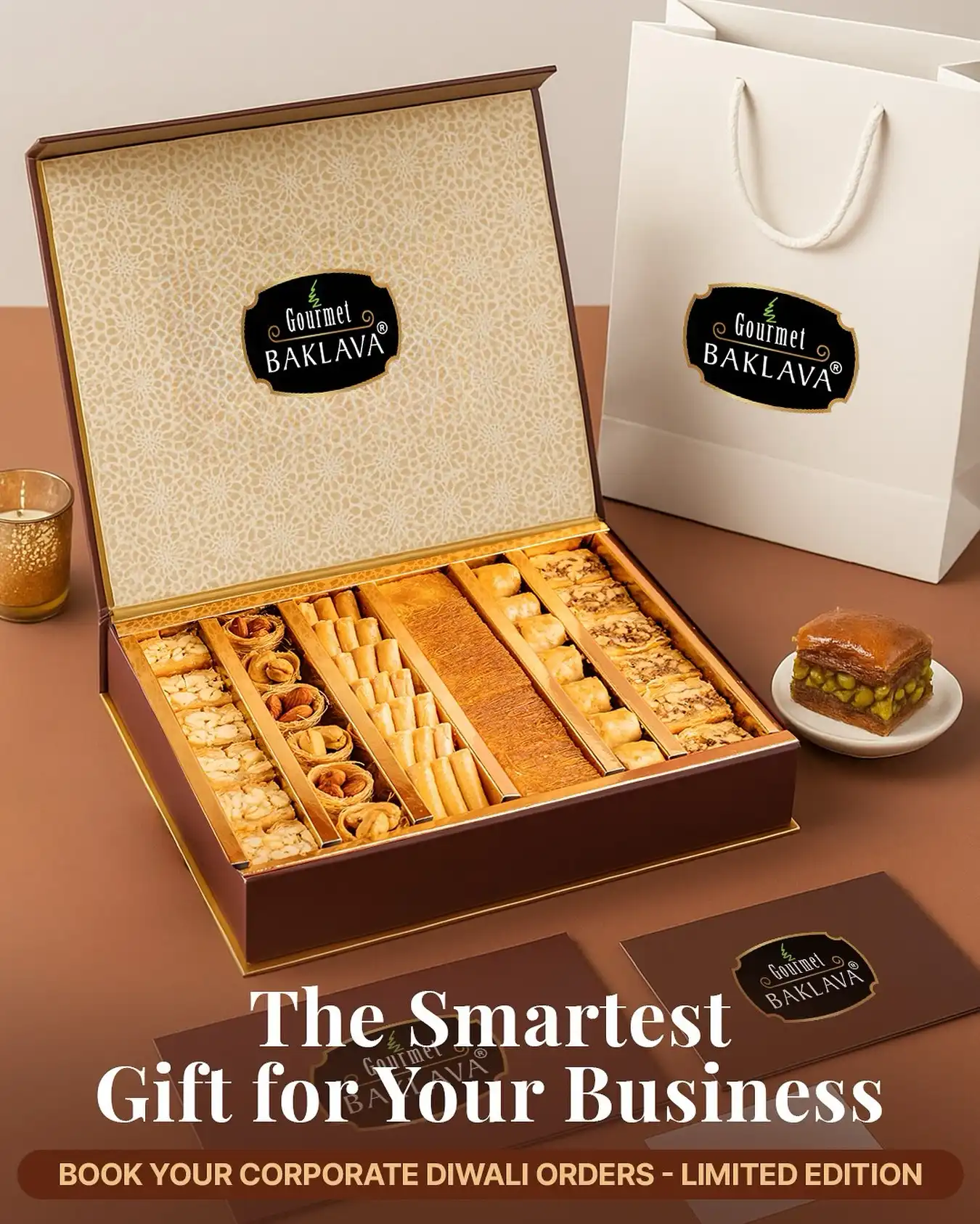 ✨ The Smartest Gift for Your Business This Diwali ✨ 
This festive season, go beyond the ordinary. Delight your clients, partners, and teams with Gourmet Baklava—a luxurious blend of Mediterranean craftsmanship and festive Indian warmth.

🎁 Limited Edition Corporate Diwali Gift Boxes 
✔ Handcrafted with premium nuts & pure ingredients 
✔ Elegant, ready-to-gift packaging 
✔ A sensory experience they’ll remember long after the festival lights fade
Because great partnerships deserve gifts as exceptional as your brand.

✨ Handcrafted. Authentic. Irresistible.
 🚚 Nationwide Delivery | 🧿 Certified Purity

👉 DM us or visit gourmetbaklava.in to reserve your boxes.
 Call us on +91 8121028033

Gift the crunch. Share the love. 

Corporate Gifting | Diwali 2025 | Luxury Gifts | Client Appreciation | Premium Hampers | Festive Gifting | Employee Rewards | Gourmet Desserts | Brand Relationships | Business Gifting

#corporate #corporategifting #gifting #premiumhampers #festive #festivegifting #employeerewards #gourmetbaklava #gourmetsweets #businessgifting