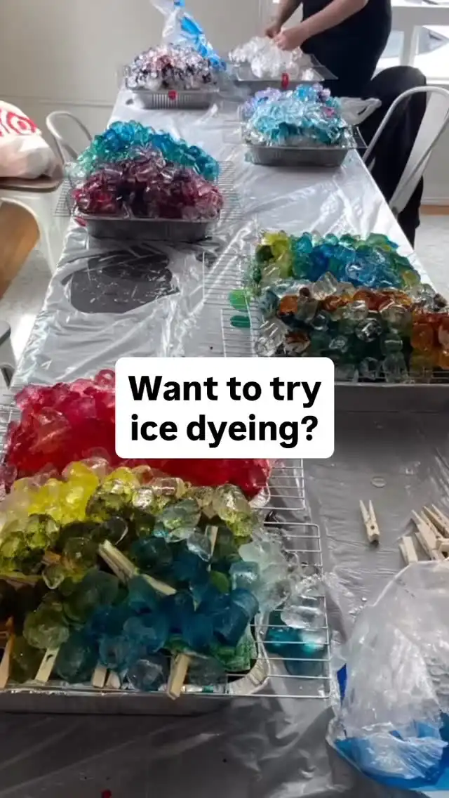 Love playing with color? Then join me for an ice dyeing workshop at @picketfenceartstudio on August 17!⁠
⁠
This hands-on class will cover how to bind and fold fabric to create colorful patterns with dye and ice. You’ll receive 4 tea towels to dye all sorts of colors and can bring other small natural fiber items. You’ll love experimenting and seeing the colors and patterns come to life in class. 

#icedyeing #craftclass #summercrafts #mcreativej #tiedye #crafty